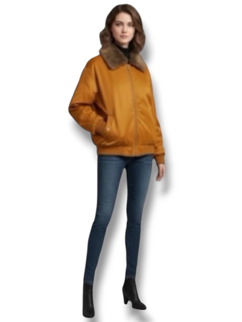 Wild Fable Target Bomber Jacket Gold Mustard Removable Faux Fur Collar Size XL